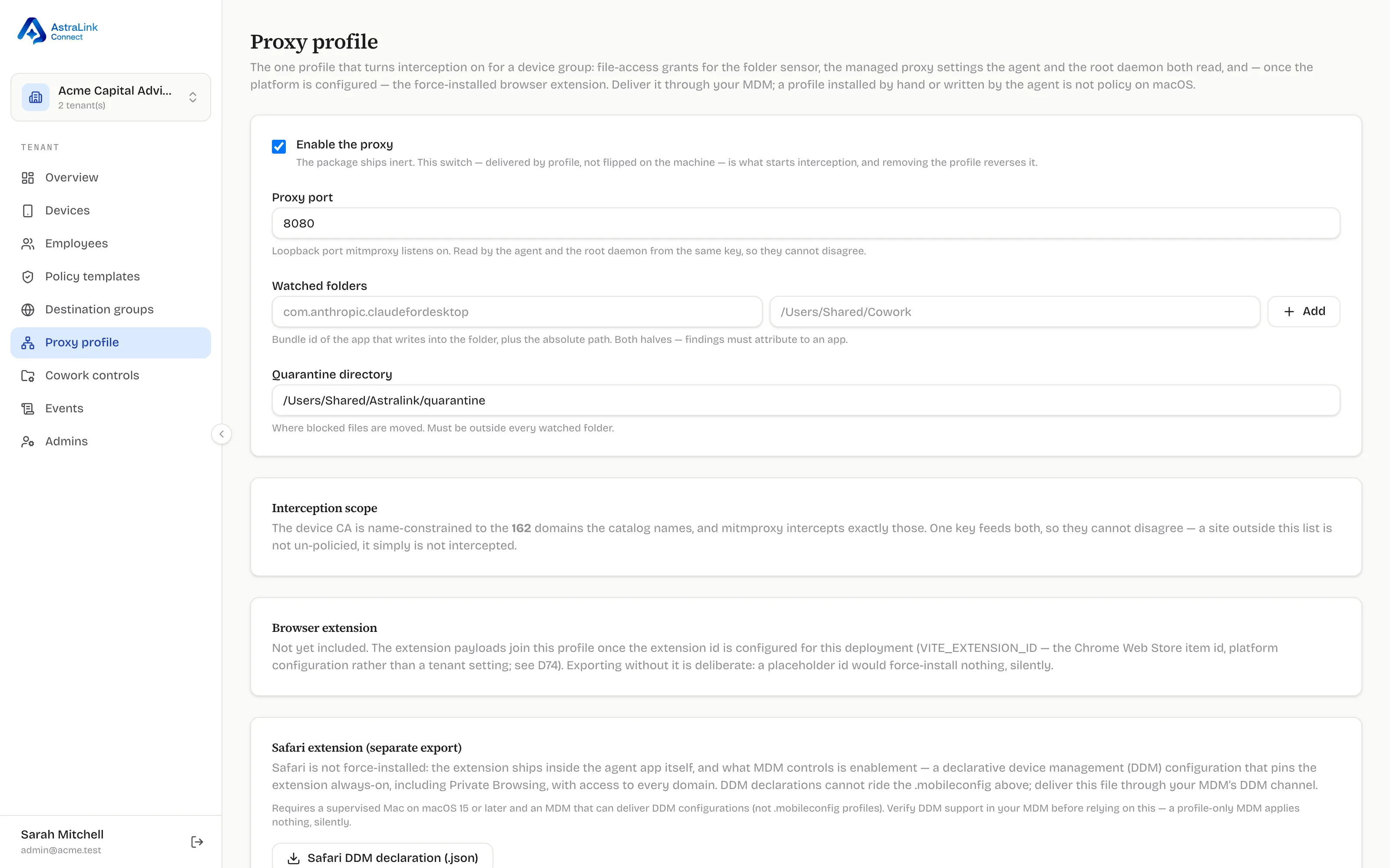 Proxy profile page