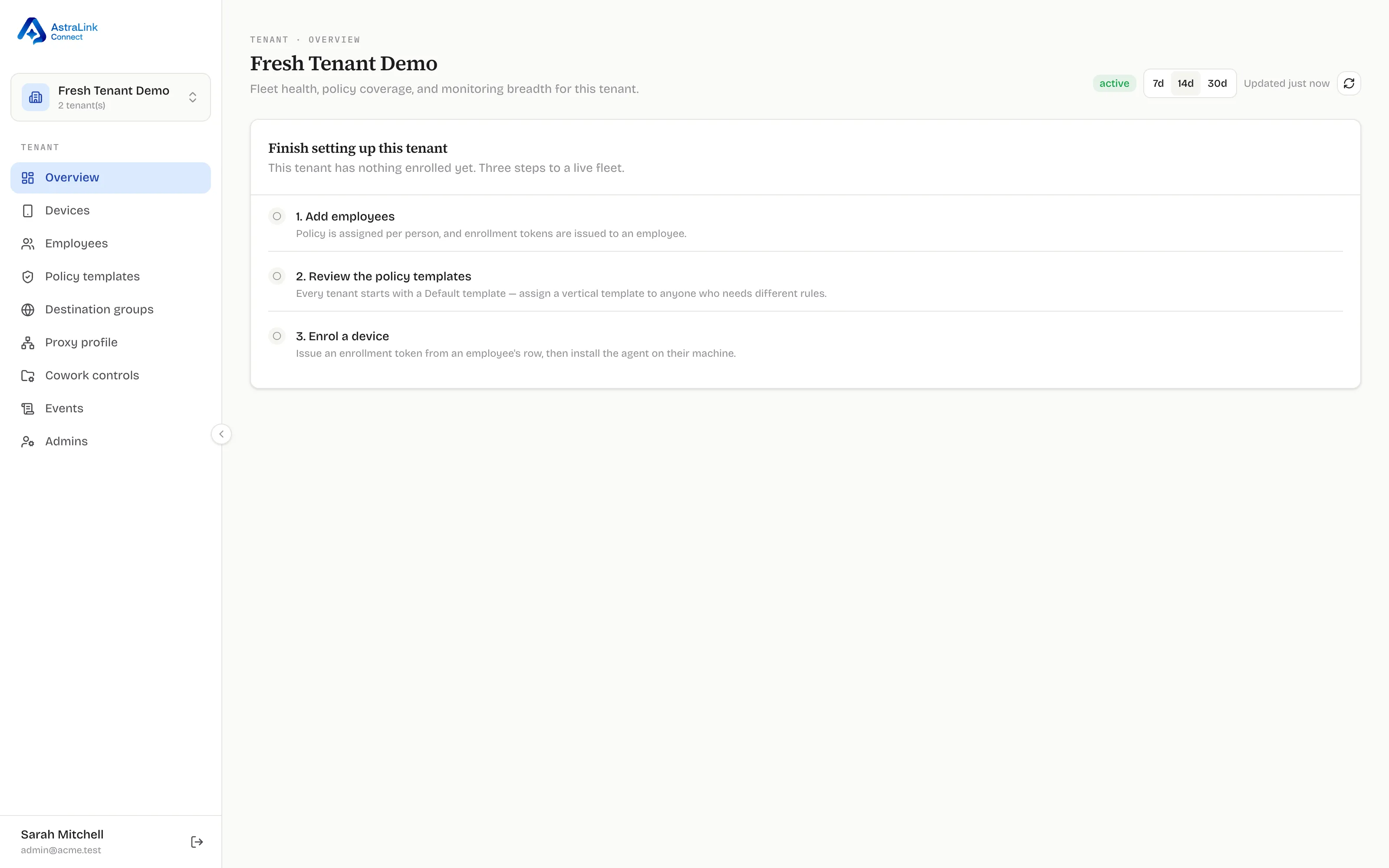 Setup checklist on a fresh tenant